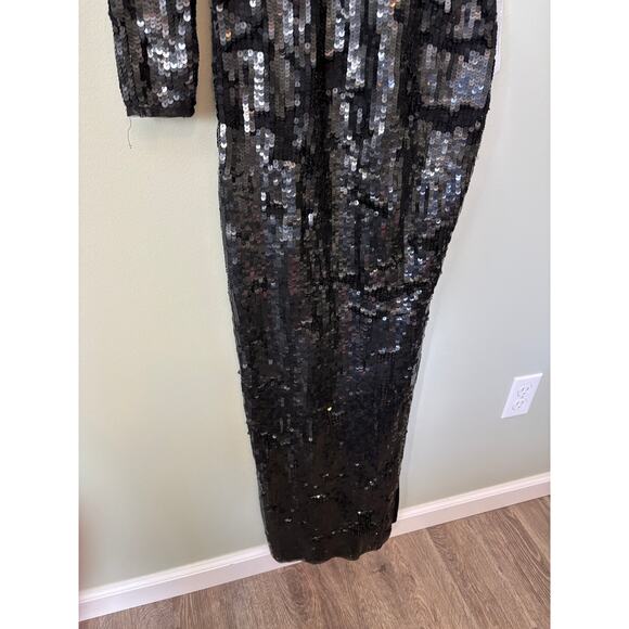 Mac Duggal Sequined Black One Shoulder Dress Gown, Size 6 - Picture 3 of 13